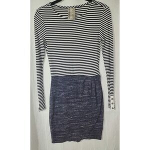 Dolan Anthropologie Blue‎ Costal Stripe Knit Jumper Dress Sz XXS Long Sleeve